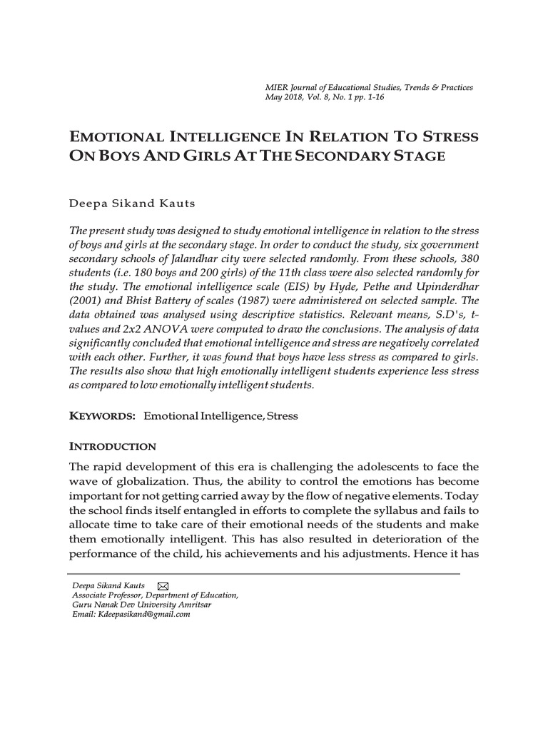 Emotional Intelligence and Student Stress | PDF | Emotional ...