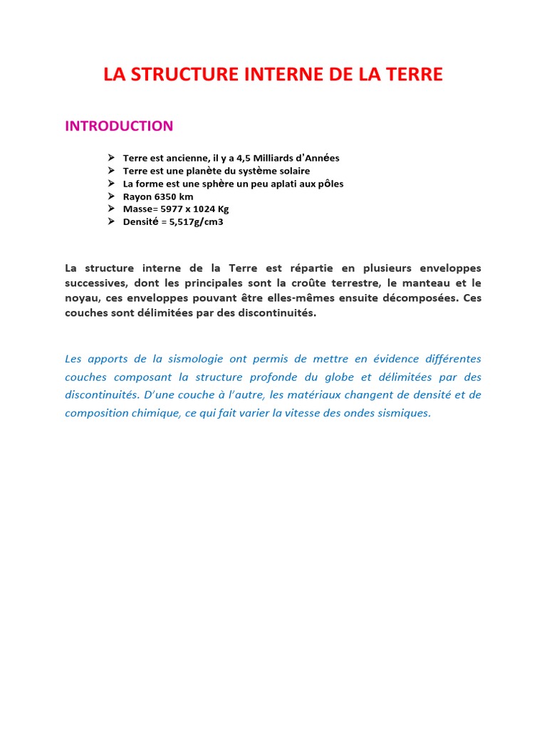 Structure interne du globe terrestre | PDF | Terre | Manteau terrestre