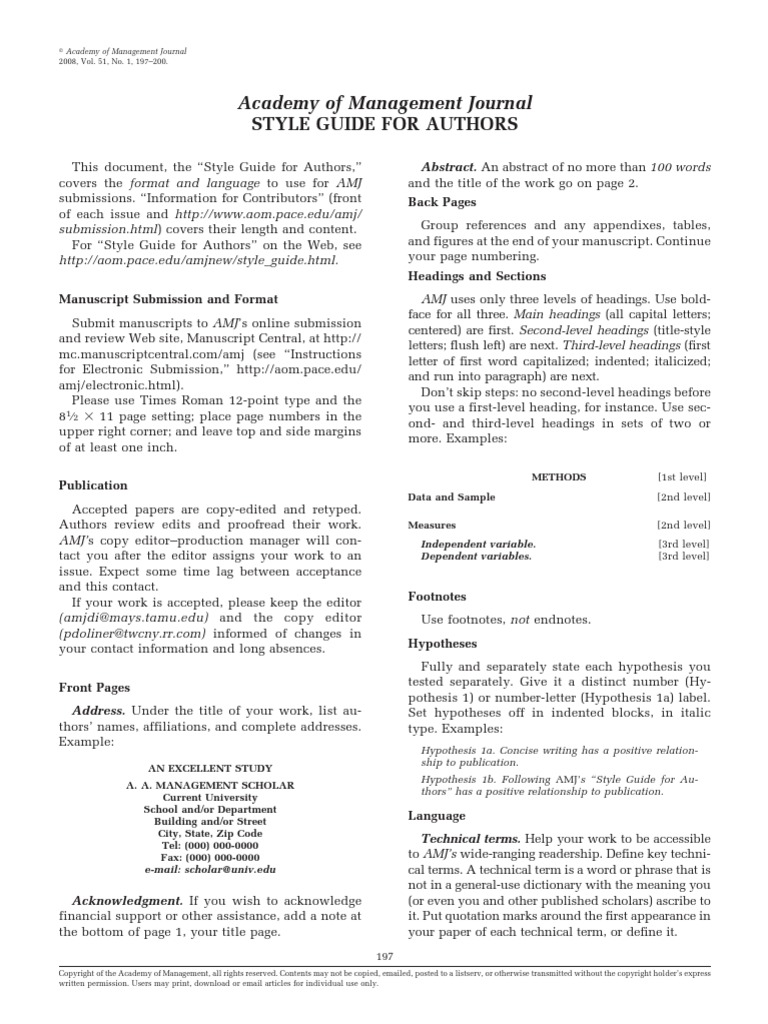AMJ Style Guide Copy Editing Citation