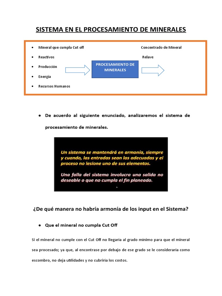 Sistema en El Procesamiento de Minerales | PDF