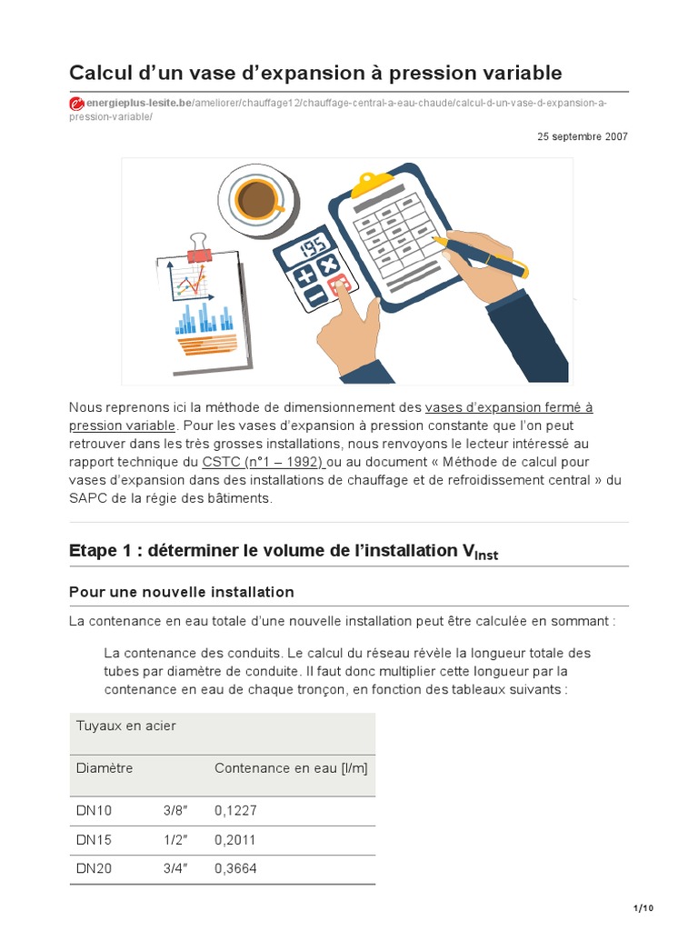 Calcul du vase d'expansion chauffage PDF Pression Pompe — free download