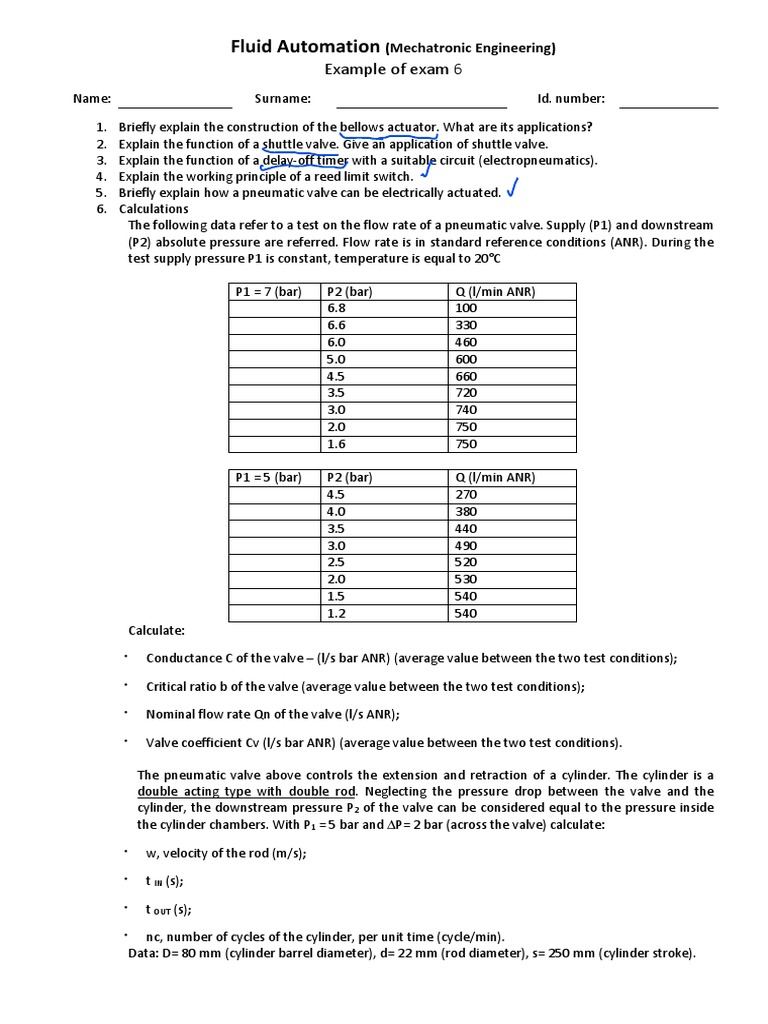 Fluid Automation Exam: Mechatronic Engineering | PDF | Valve | Flow ...