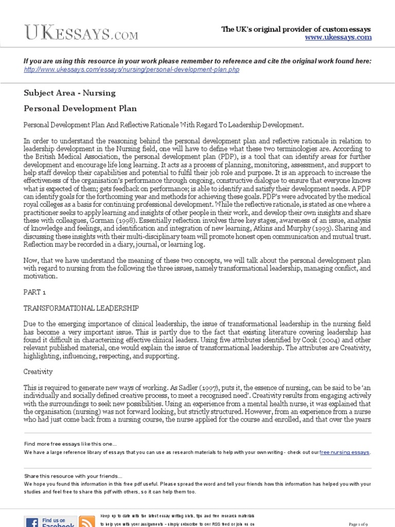 Nursing personal development essay
