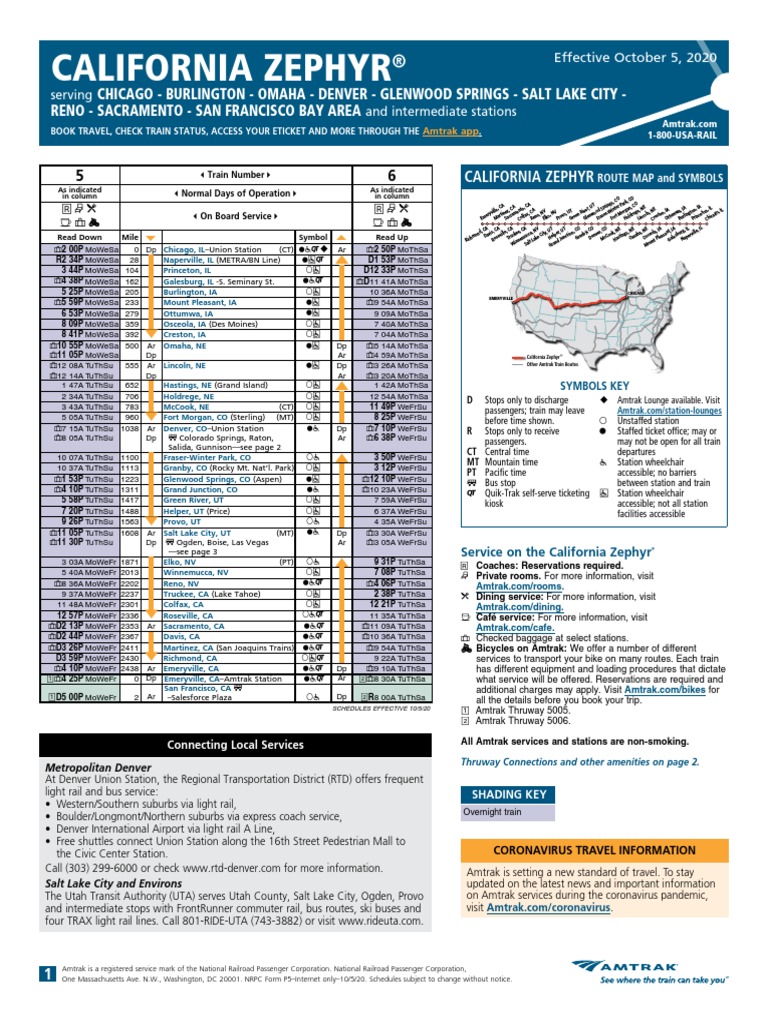 California Zephyr Schedule 100520 PDF Sustainable Transport