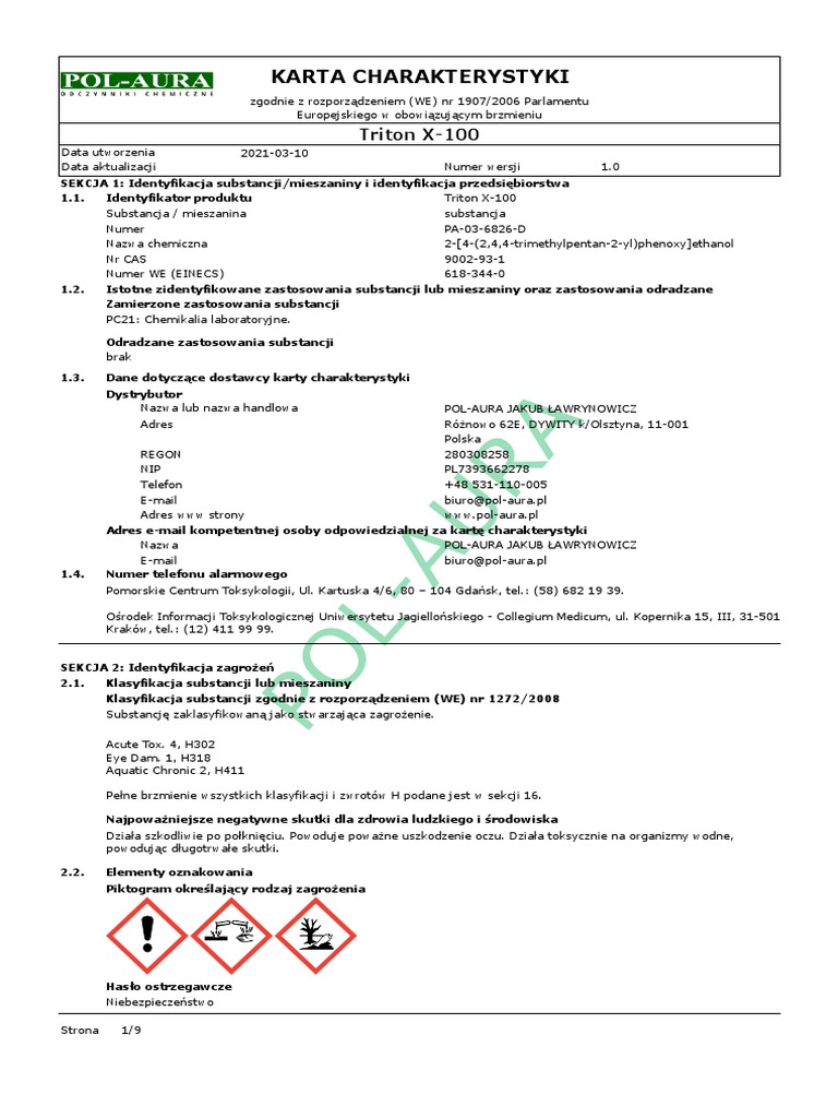 MSDS PL PA036826D Triton X100 PDF