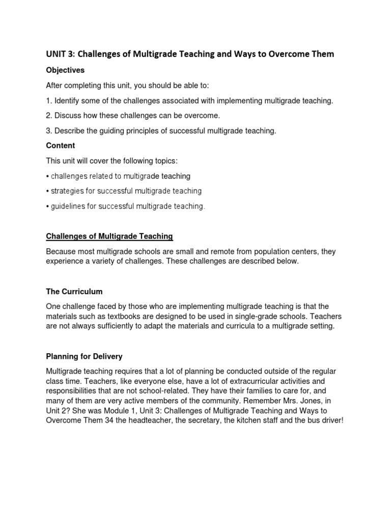 Overcoming Multigrade Teaching Challenges | PDF | Teachers | Curriculum