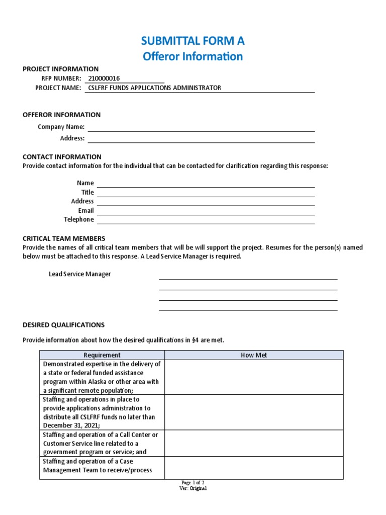 RFI 210000016 Submittal Form A | PDF | Offer And Acceptance | Communication