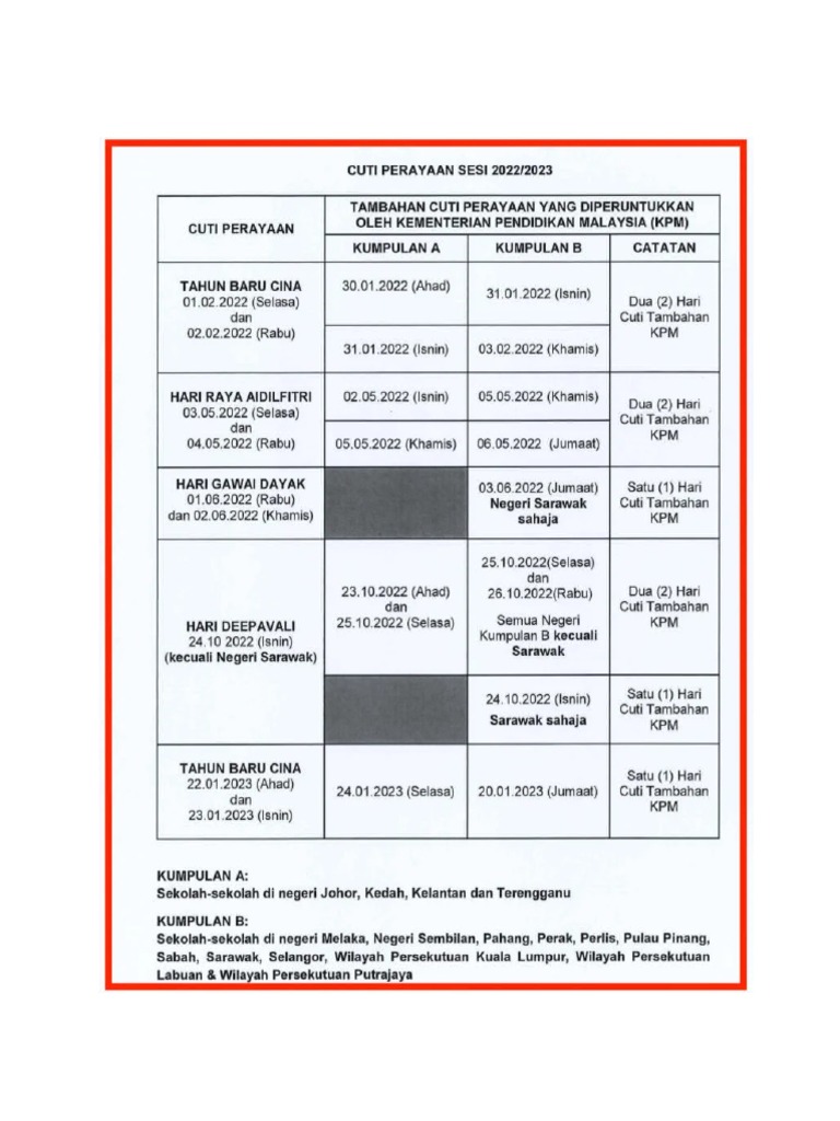 Cuti Perayaan KPM | PDF