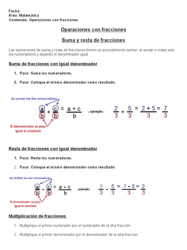 Operaciones con Fracciones: Ejercicios y Ejemplos | PDF