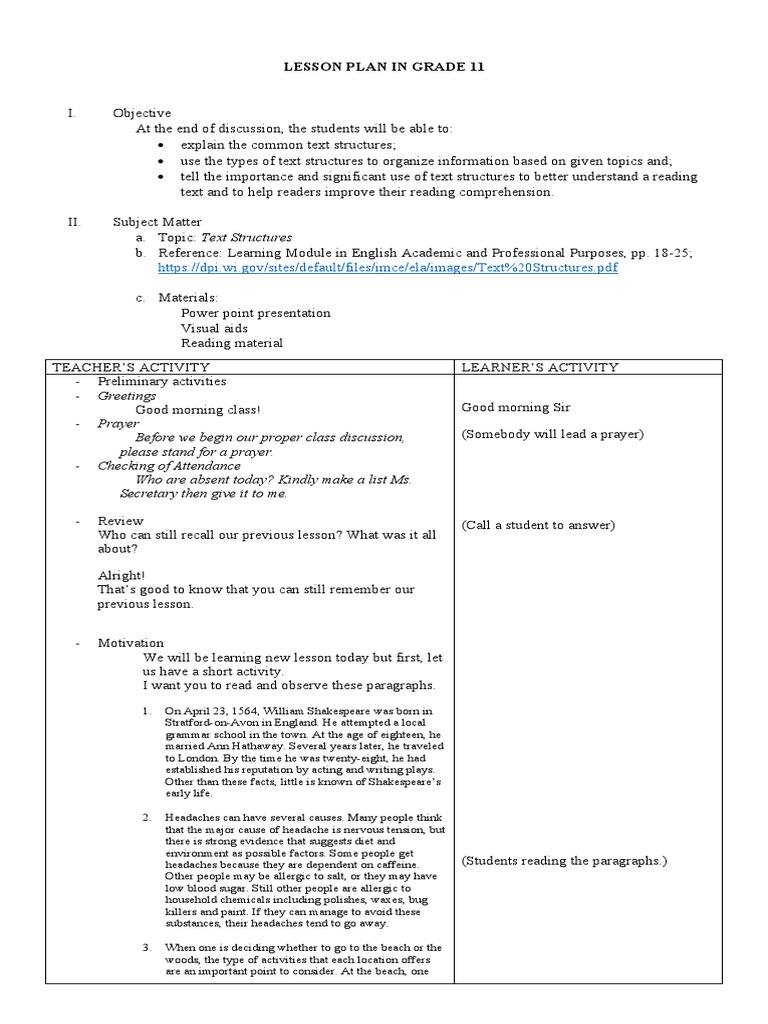 Detailed LP - Text Structure LP | PDF | Drink | Causality