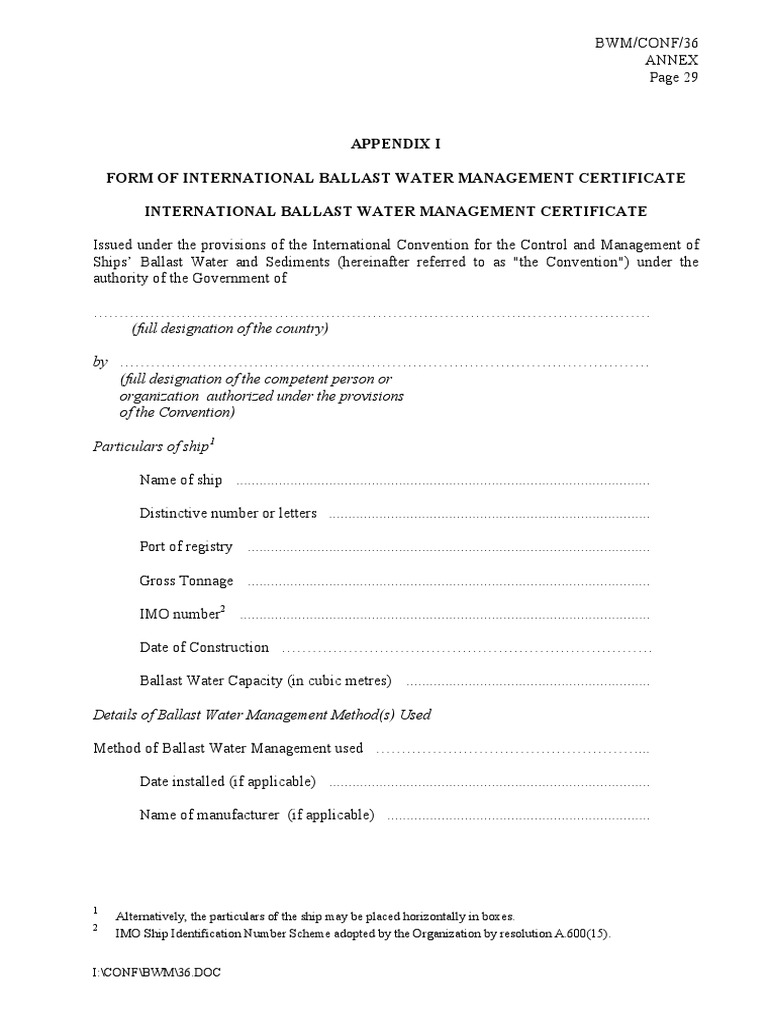 International Ballast Water Management Certificate | PDF | Water ...