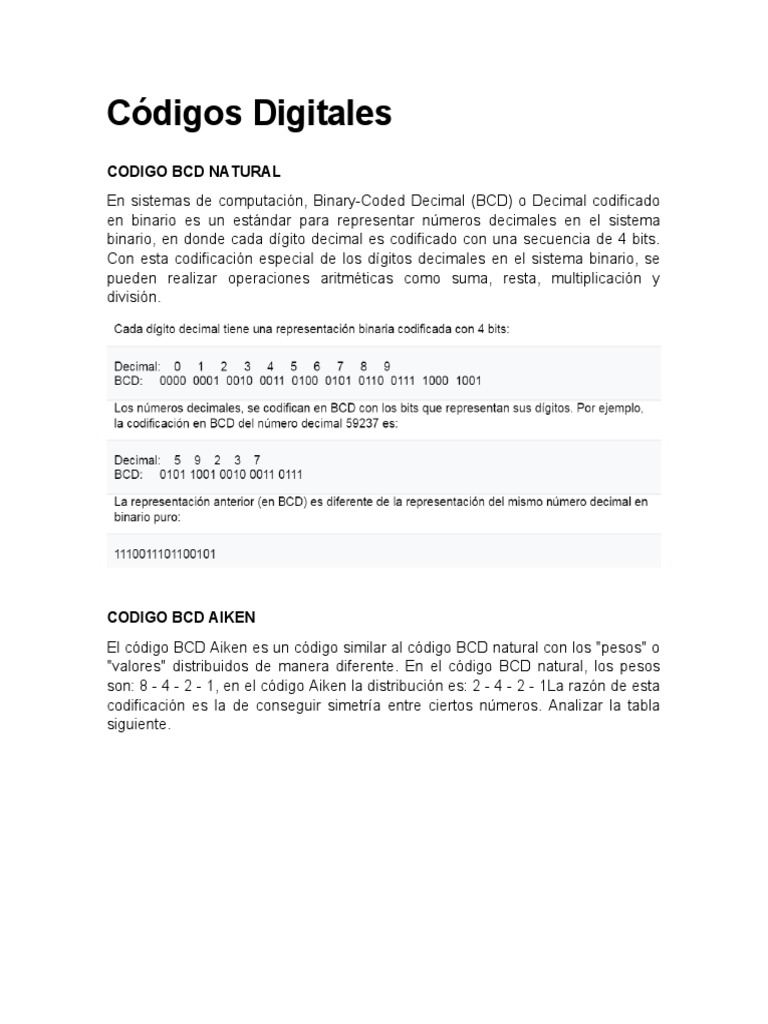 Códigos Digitales | PDF | Decimal codificado en binario | Detección y ...