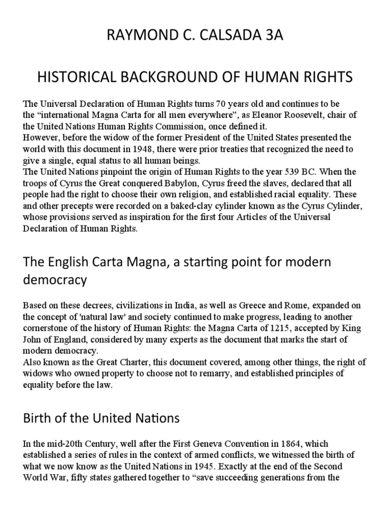 Historical Background of Human Rights (Calsada Raymond) PDF Human