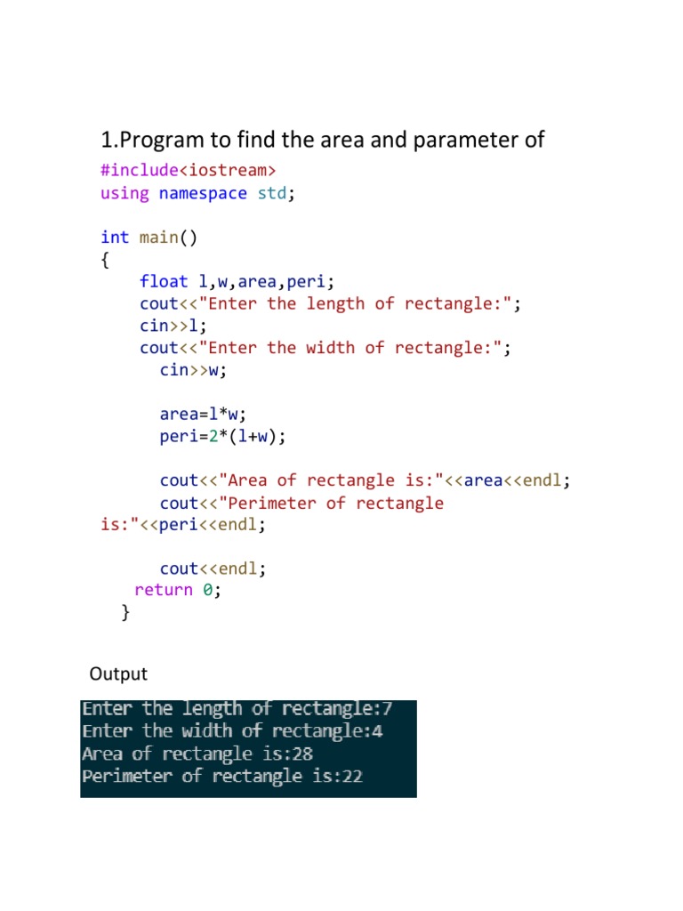 Program To Find The Area and Parameter of Rectangle | PDF | Area ...