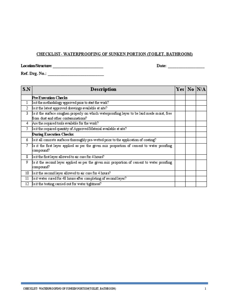 26.ChecklistToilet Waterproofing PDF