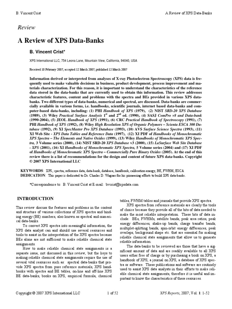 A Review of XPS Data-Banks BVC | PDF | X Ray Photoelectron Spectroscopy ...