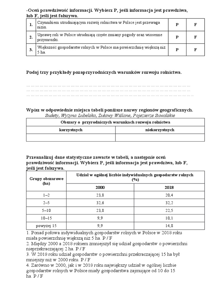 Test Rolnictwo I Przemysł Polski Klasa 7