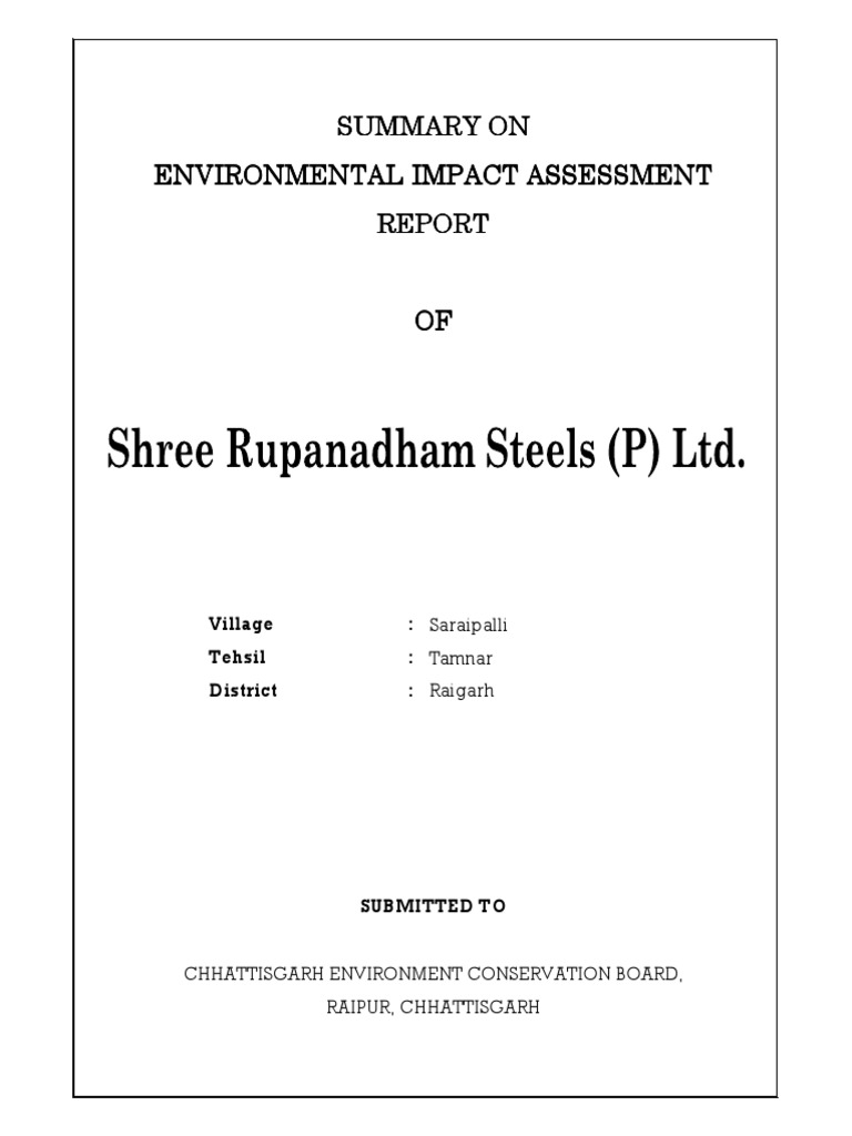 Environmental Impact Assessment Report for Saraipalli Steel Plant ...