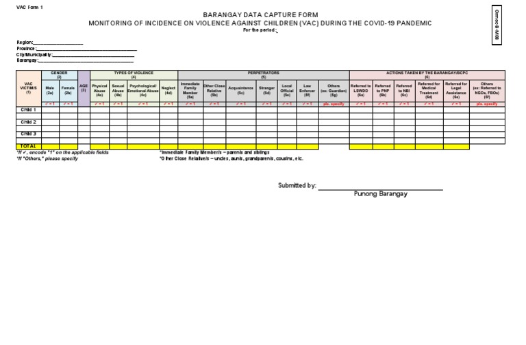 Barangay Data Capture Form Monitoring of Incidence On Violence Against ...