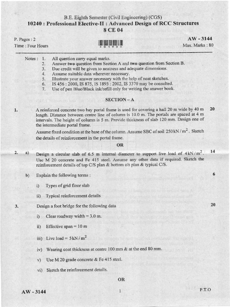 Advanced RCC Structure Design Exam Guide | PDF | Architecture ...