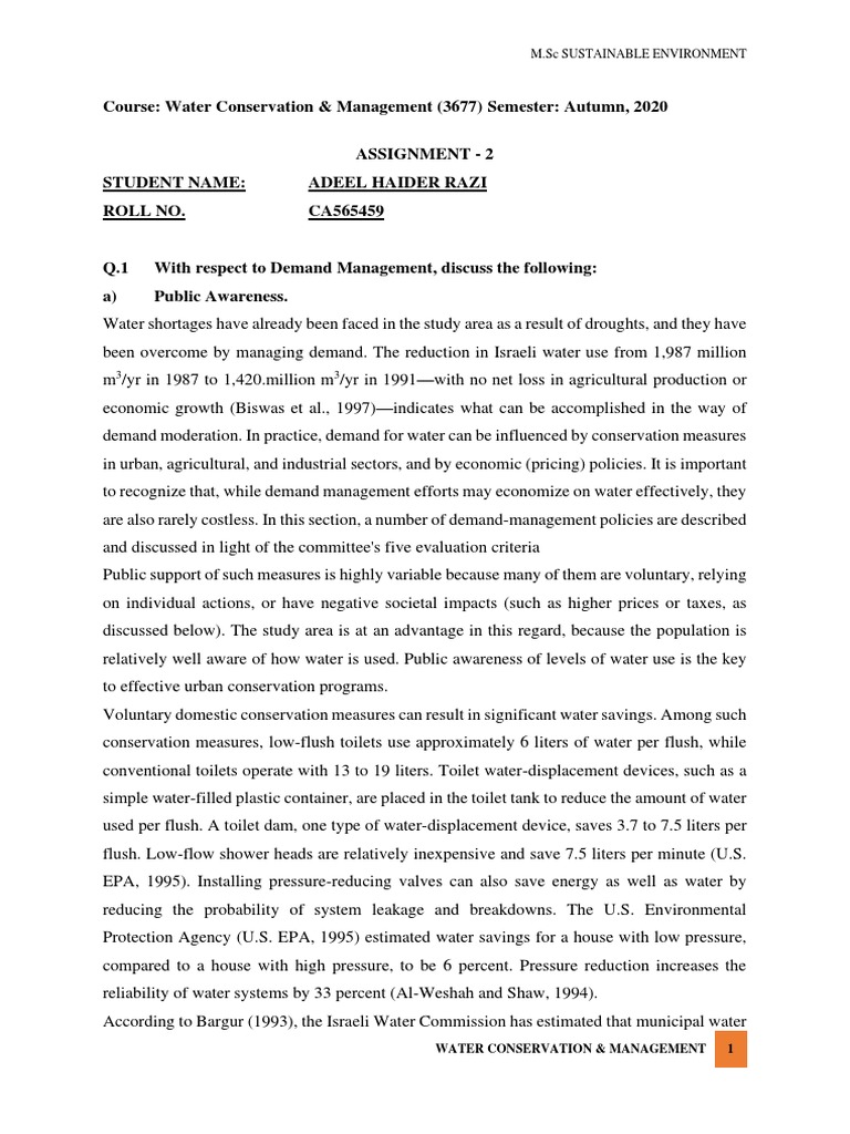 Water Conservation Demand Management Strategies | PDF | Life Cycle ...