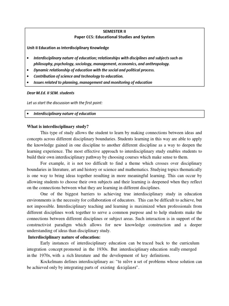 Interdisciplinary Nature of Education | PDF | Interdisciplinarity ...