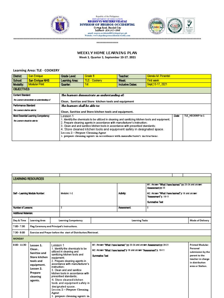 WHLP G9 Q1 WK 2 | PDF | Learning | Kitchen