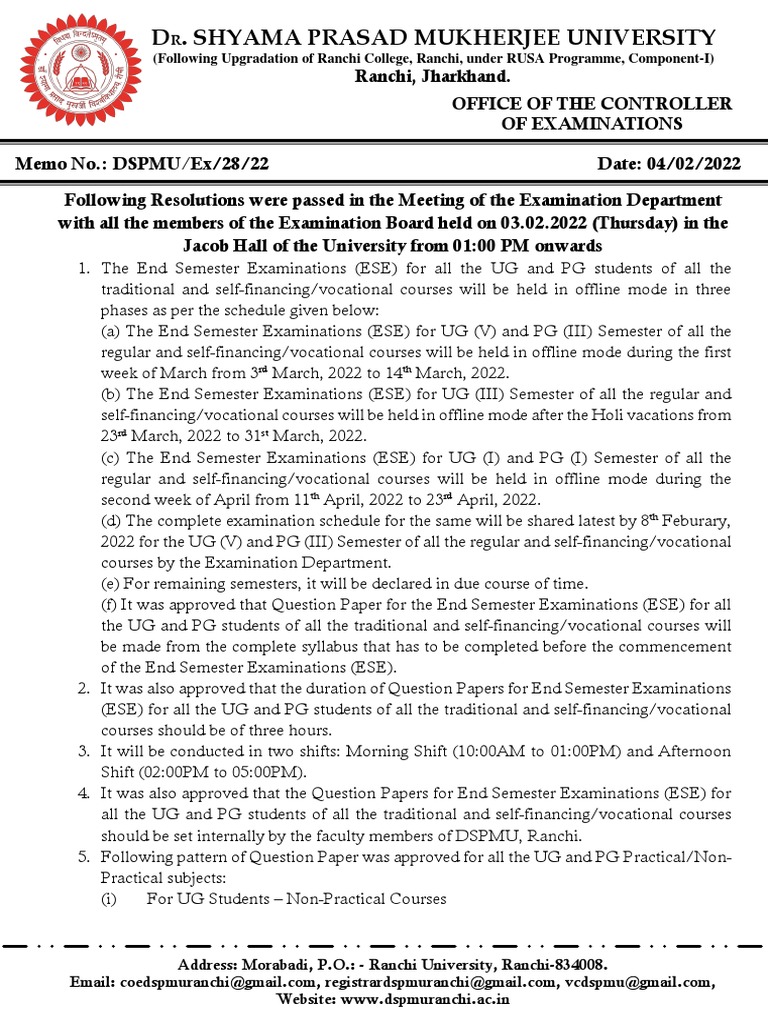 DSPMU End Semester Exam Schedule | PDF | Educational Stages