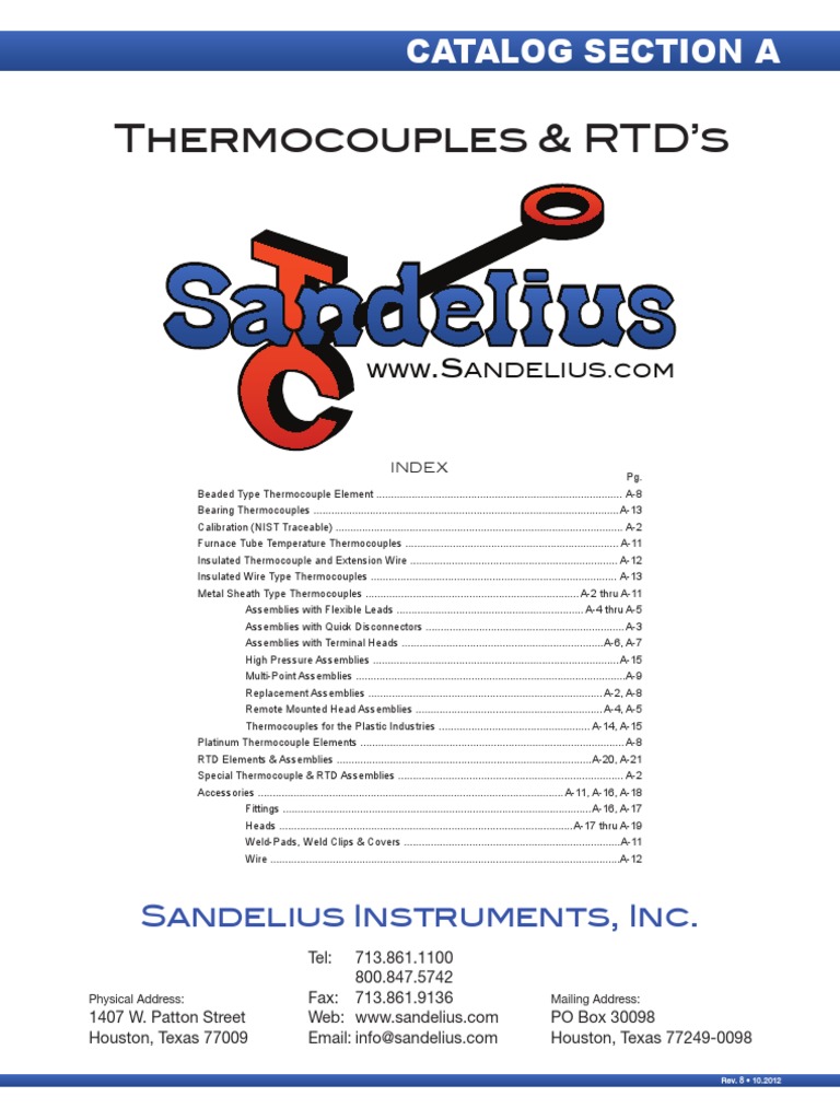 Sandelius Thermocouple Solutions Catalog | PDF | Thermocouple ...