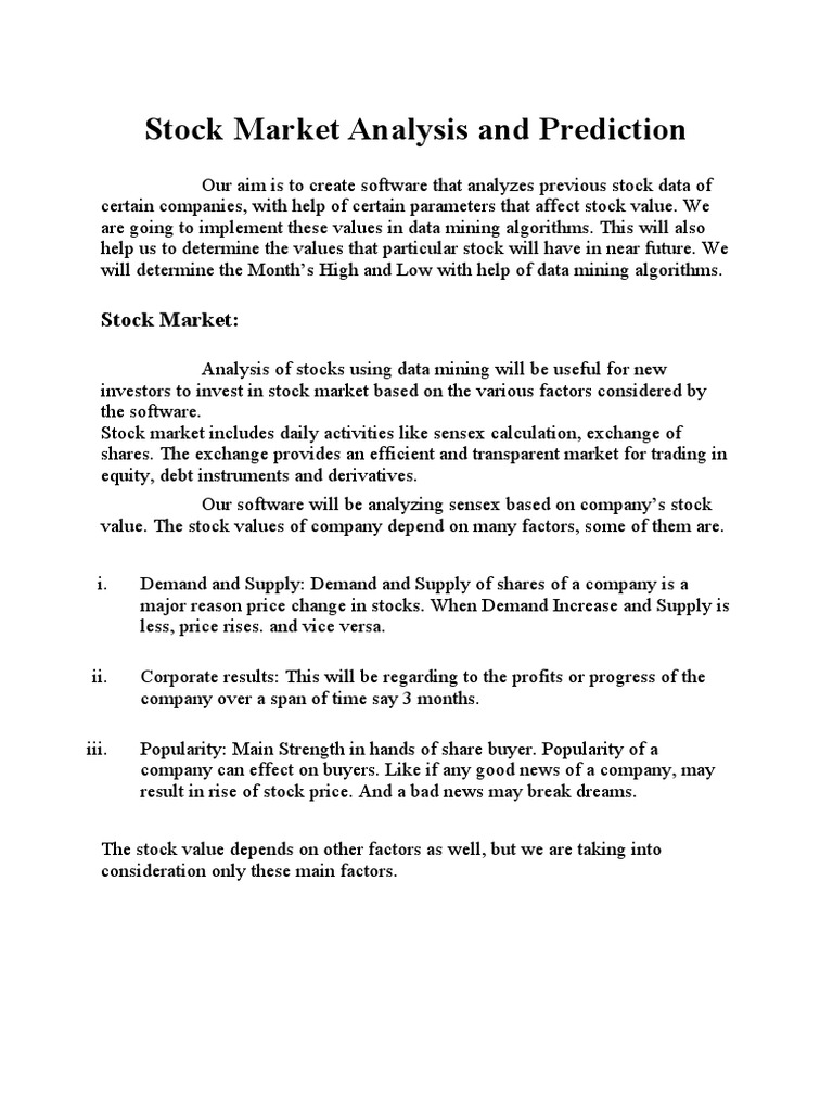 Stock Market Analysis and Prediction PDF Stocks Stock Market