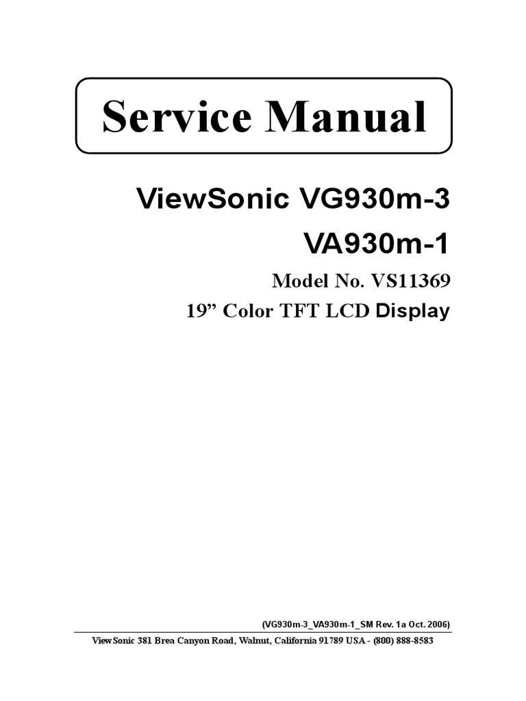 Service Manual: Viewsonic Vg930M-3 Va930M-1 | PDF | Thin Film ...