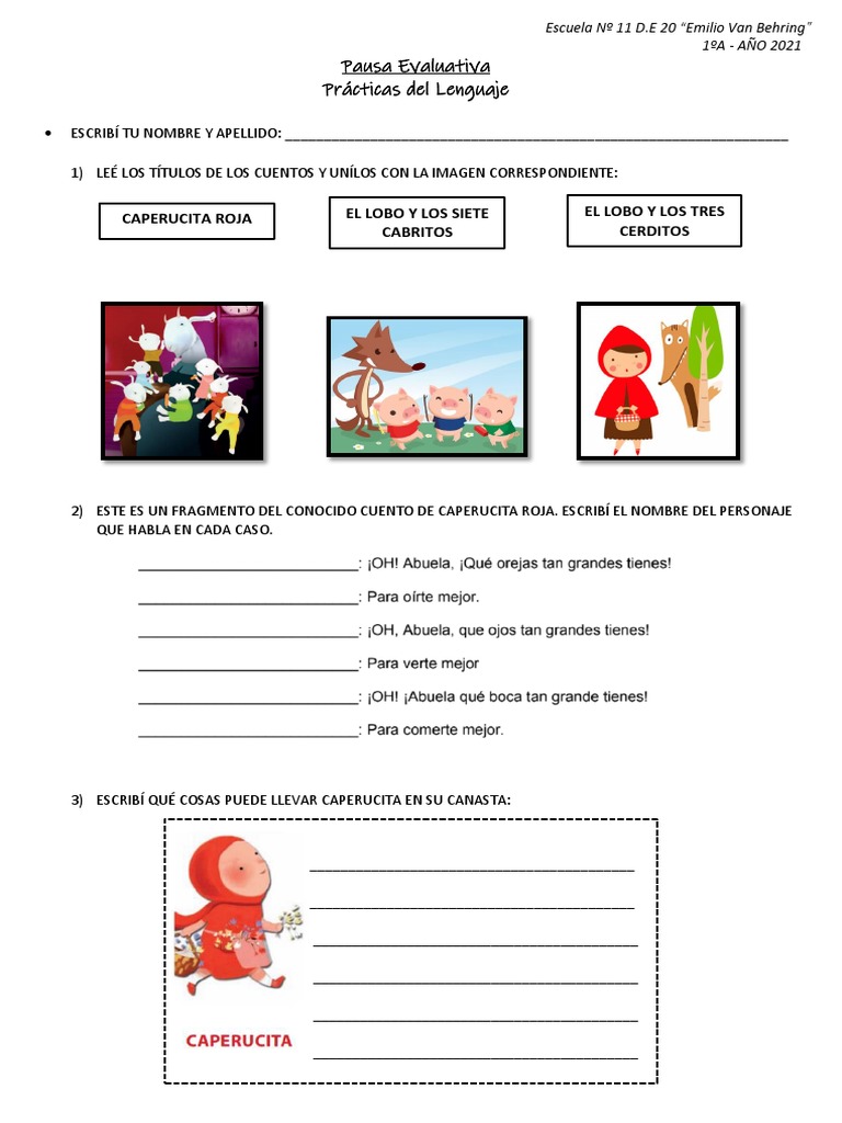 Actividades Caperucita Roja 1º Grado | PDF