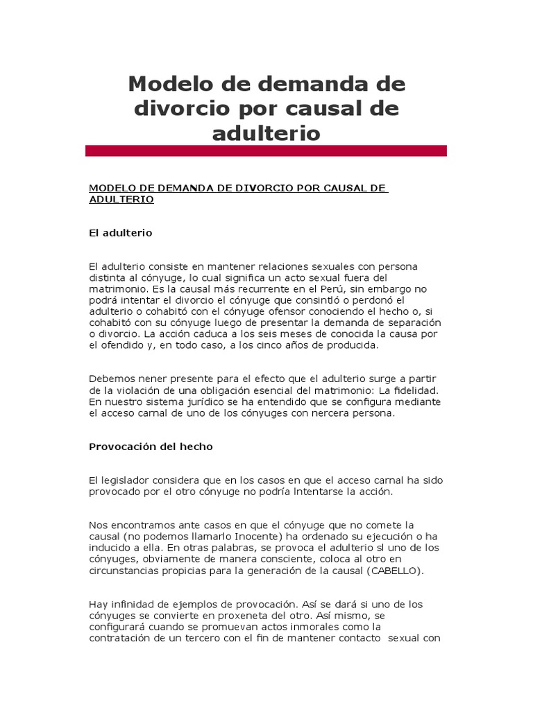 Modelo de Demanda de Divorcio Por Causal de Adulterio F.H PDF