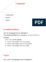 Operations On Languages: - Complementation - Union - Intersection - Concatenation - Reversal - Closure