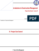 Introduction To Construction Management: Project Cost Control - Lecture 9