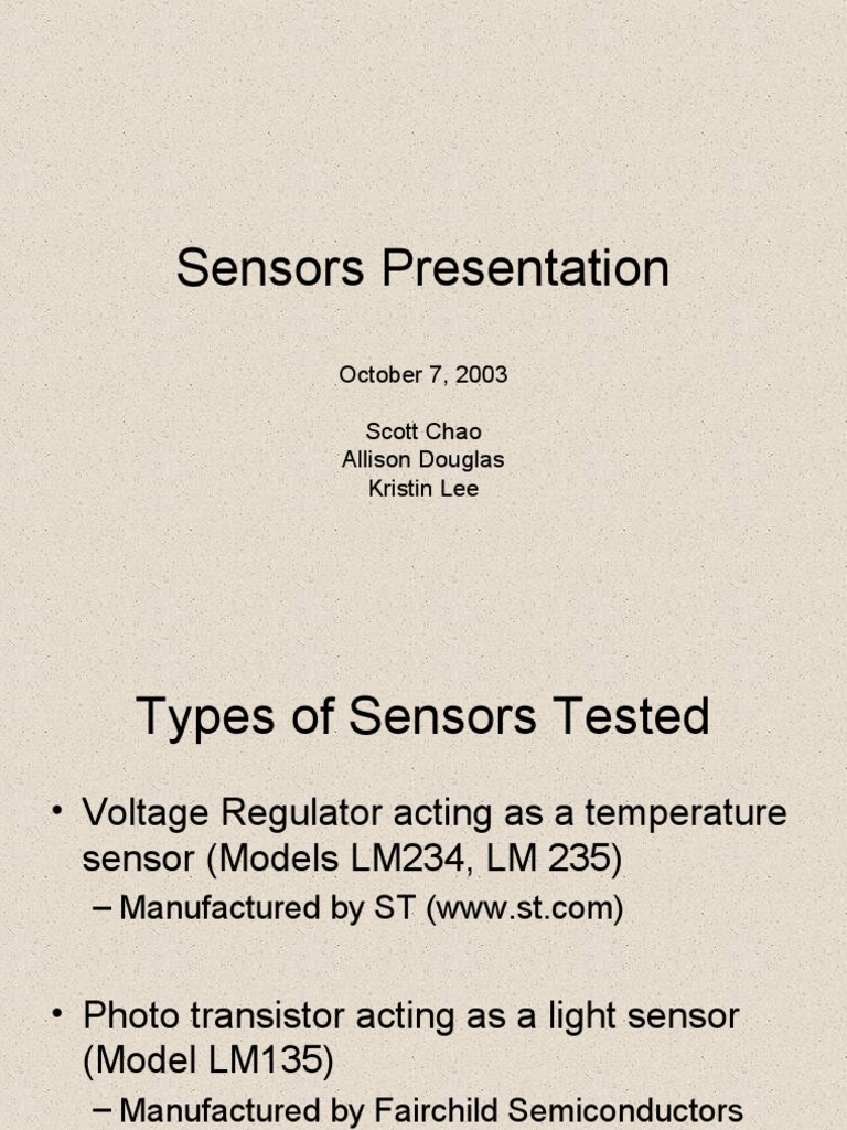 Sensor Types and Experimental Results | PDF | Sensor | Equipment