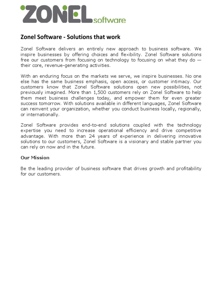 Zonel Software: Innovative Business Solutions | PDF