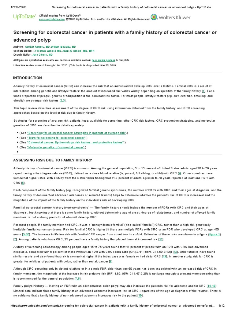 3 Screening For Colorectal Cancer in Patients With A Family History