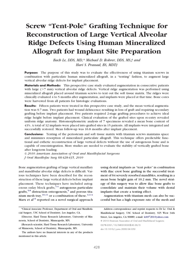 Screw Tent Pole Graft Technique PDF Dental Implant Dentistry Branches