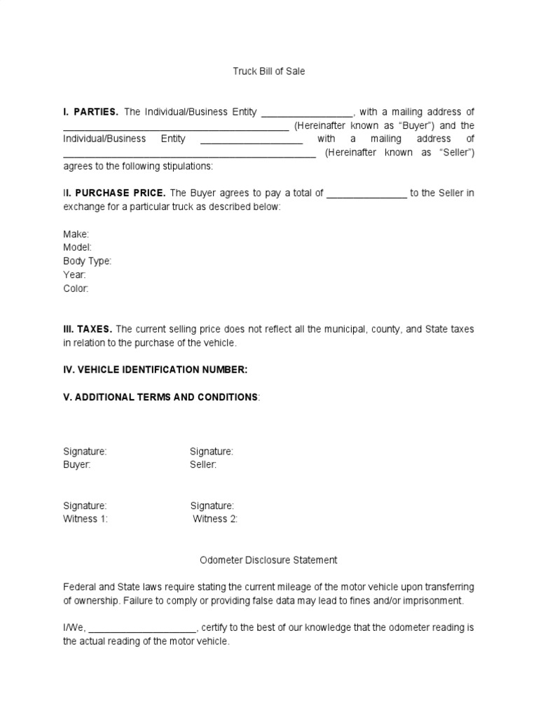 Truck Bill of Sale | PDF