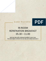 Repatriation Menu Breakfast, Lunch & Dinner