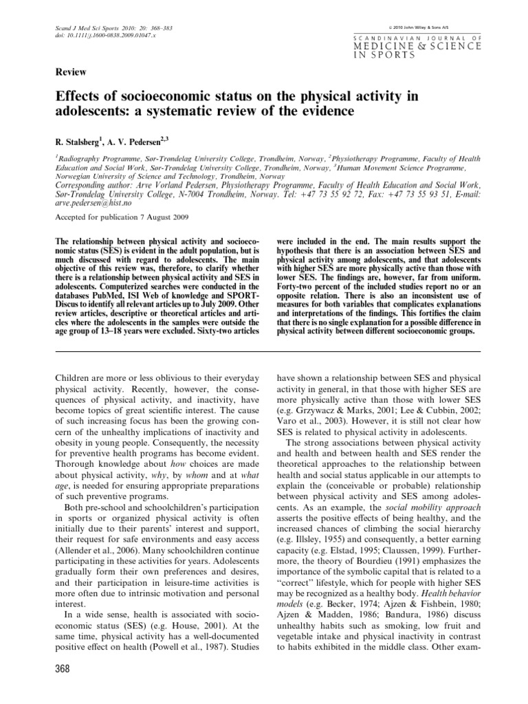 Effects of Socioeconomic Status On The Physical Activity in Adolescents