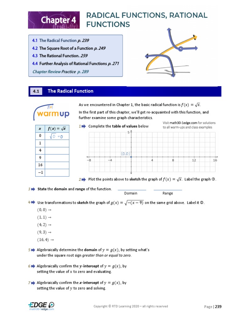 4.1 - The Radical Function Math 30-1 | PDF | Function (Mathematics ...