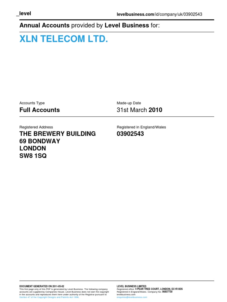 XLN TELECOM LTD. - Company Accounts From Level Business | PDF ...