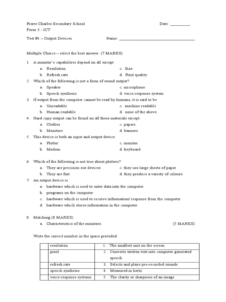 FORM 3 Output Devices Test | PDF | Input/Output | Computer Hardware