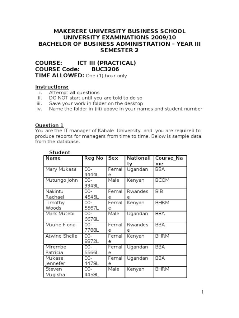 Makerere University ICT III Exam Guide | PDF | Microsoft Access ...