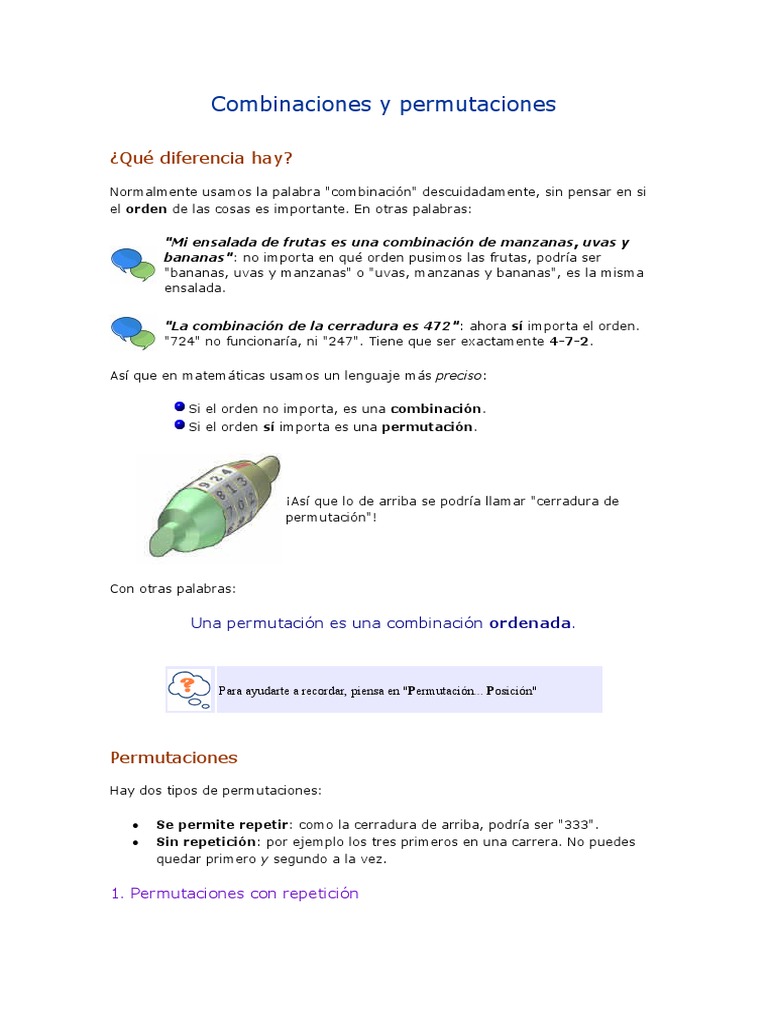 Combinaciones y Permutaciones | PDF | Combinatoria | Permutación