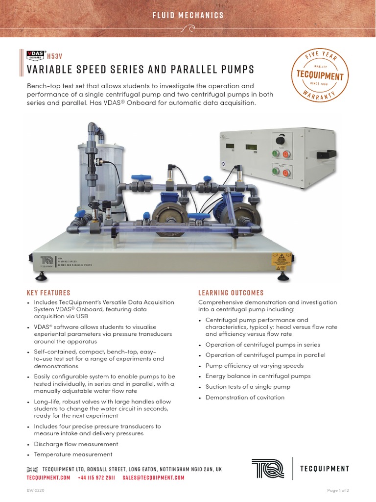 Tecquipment VariableSpeed Series and Parallel Pumps Data Sheet