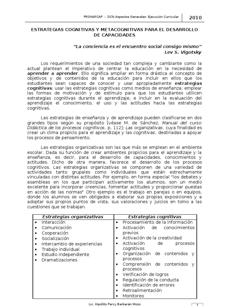Estrategias Cognitivas y Metacognitivas | PDF | Teoria de la mente ...