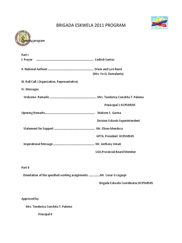 Brigada Eskwela 2011 Program Pdf